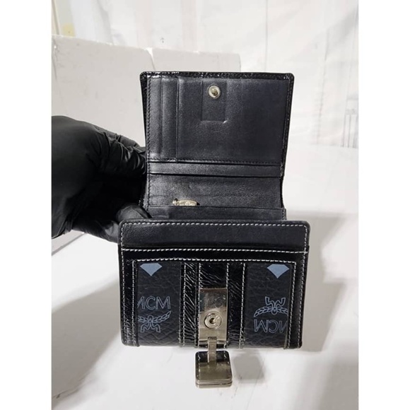 Authentic MCM Monogram Bi-fold Leather Wallet Black/Grey - Picture 10 of 15